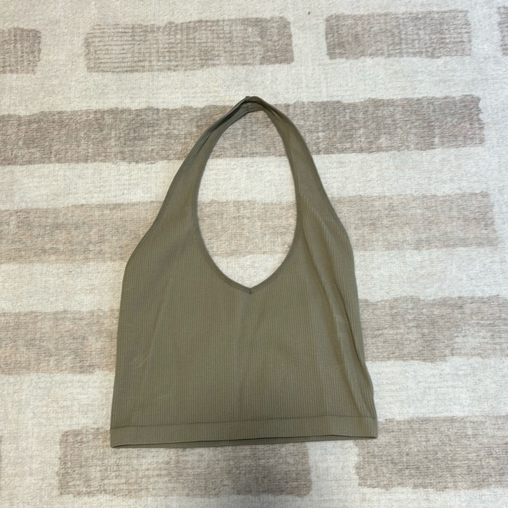 Sunday Best Olive Green Ribbed Halter Tank Top